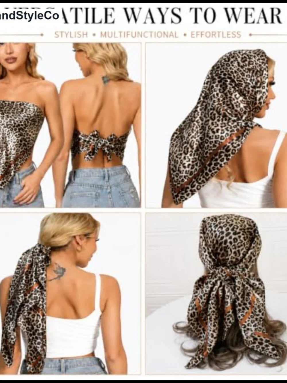 Large Satin Leopard Print Head Scarf Silk Feel Women Hair Neck Bandana Wrap